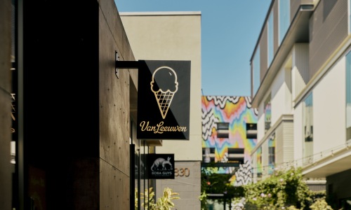 storefronts with bright lighting
