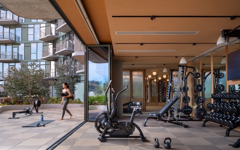 fitness center with bright lighting