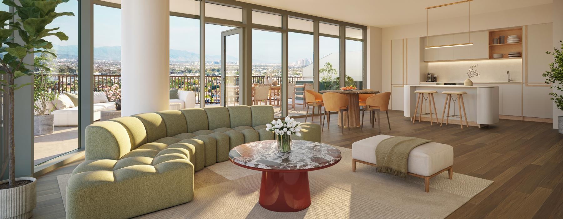 a large room with a large window
