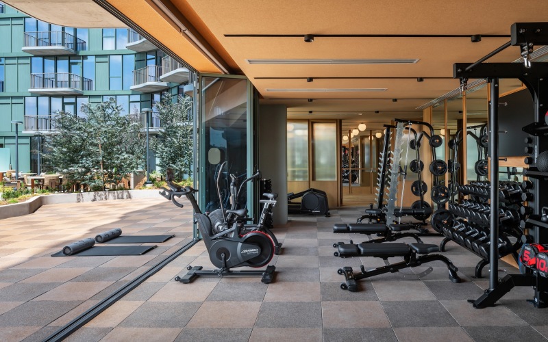 fitness center with bright lighting