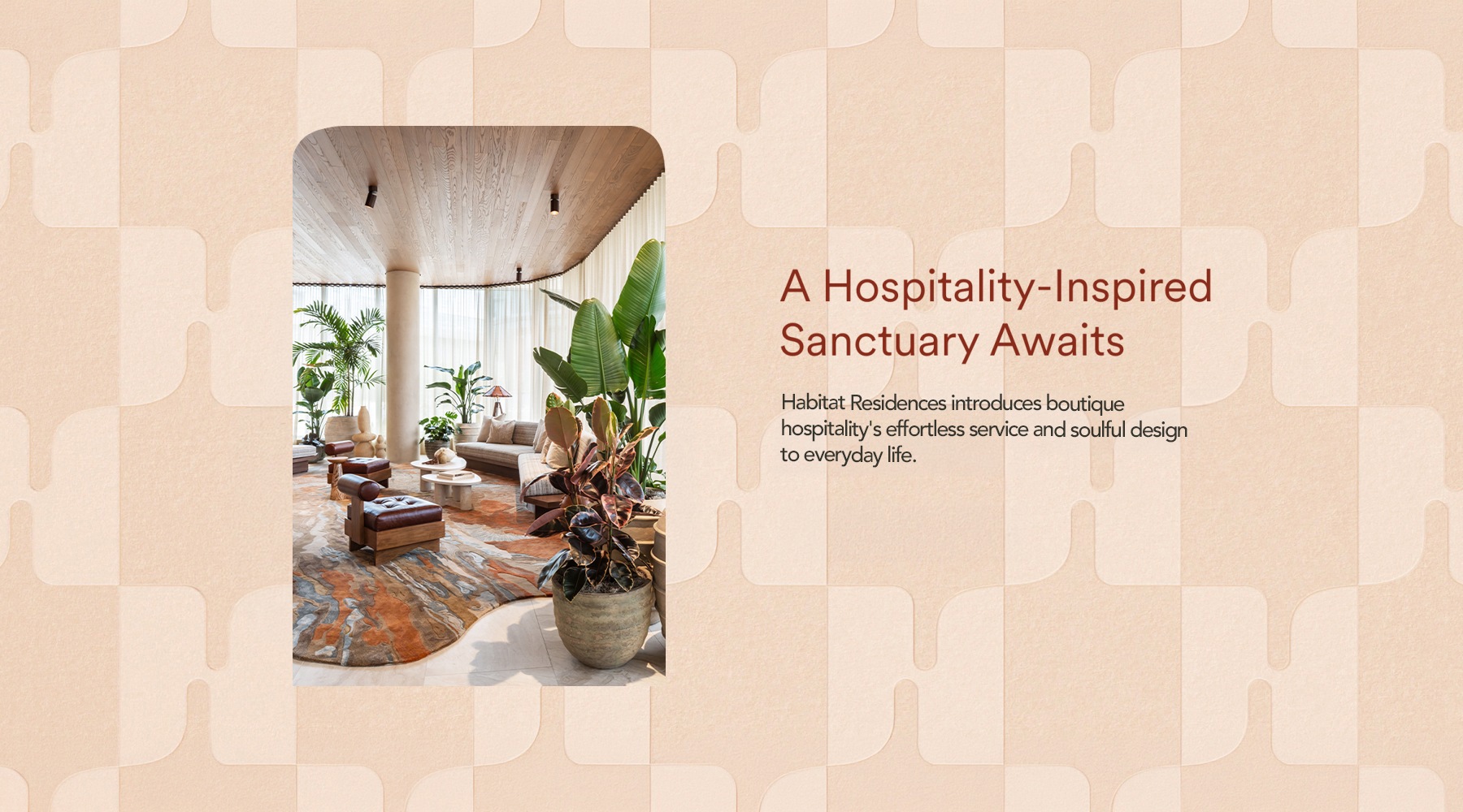 graphic showing a lounge area and a message about hospitatlity
