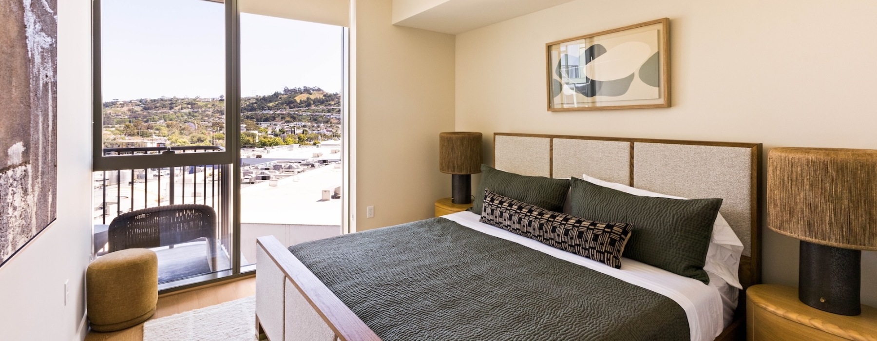 bedroom with natural lighting and warm lighting